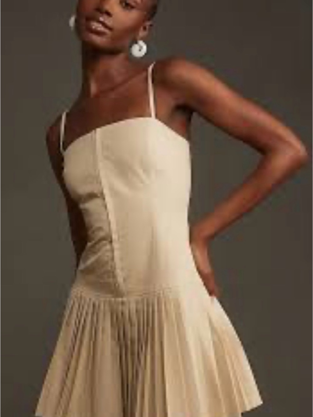 Mare Mare ,cream adjustable Spaghetti-Strap Pleated Mini Dress